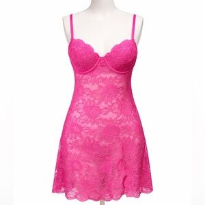 Y2K Victoria's Secret Hot Pink Lace Bustier Slip Dress